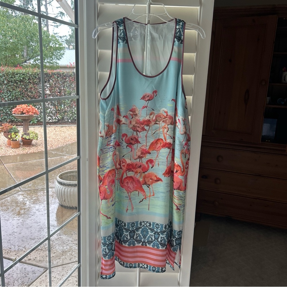 Anthropologie Dream Daily Flamingo Shift Dress Sz M Resortwear Beach Colorful